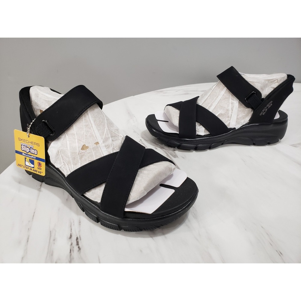 NEW NO BOX SZ 8 Skechers Women Easy Going-Somewhere Sunny Sandal BLACK fisherman